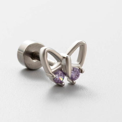 Butterfly Bow Titanium Steel Ear Studs Zirconia Inlaid Screw Back Cartilage Earrings Small Design For Women