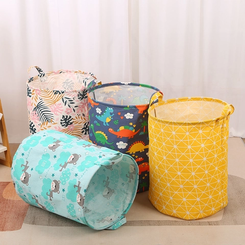 Large Laundry Hamper Folding Storage Basket Cotton Linen Fabric Waterproof Coating For Clothes Toys Nursery Home Organizer