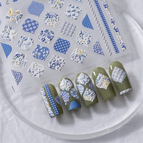 Embossed Nail Art Stickers Floral Butterfly Geometric Patterns Self Adhesive Manicure DIY Decoration Accessories Elegant Designs