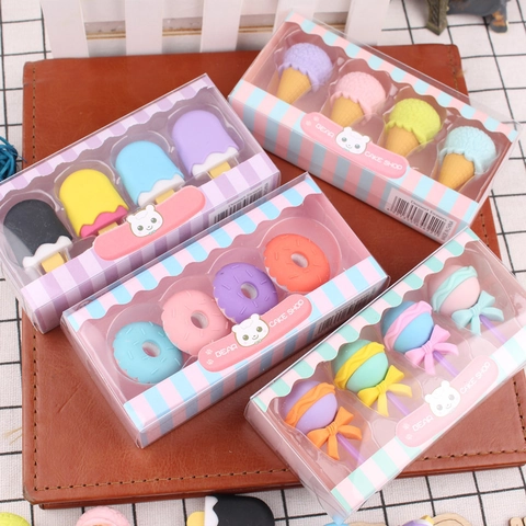 Dessert Erasers Rubber TPR Detachable Cute Cartoon Donuts Ice Cream For Kids Students School Prizes Gift Macaron Color