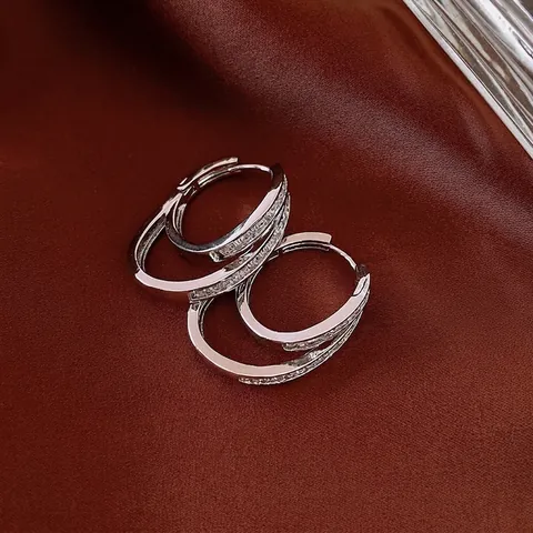 Doppelschichtige Creolen Aus Kupfer Mit Zirkonia Und Silbernem Ohrstecker Geometrischer Minimalistischer Schmuck