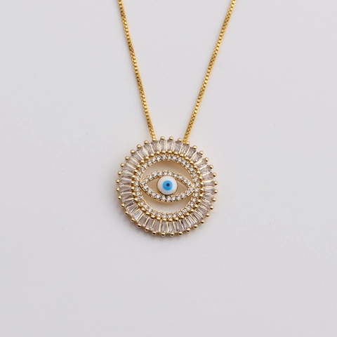 Evil Eye Halskette Vintage Türkisch Blaues Auge Kupfer Zirkonia Anhänger Vergoldeter Schmuck Für Damen