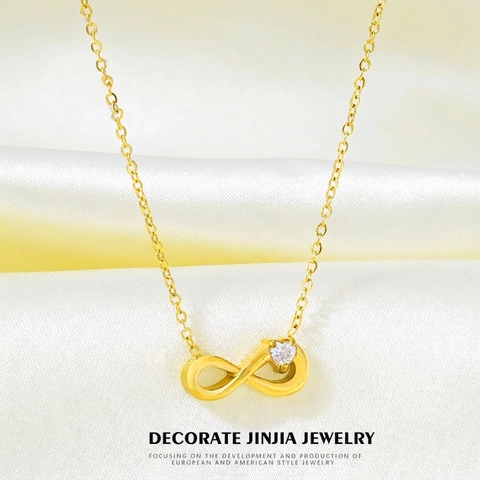 Infinity Symbol Pendant Necklace Titanium Steel With Heart Zircon Minimalist Fashion Jewelry For Women Non-Fading Gold Tone
