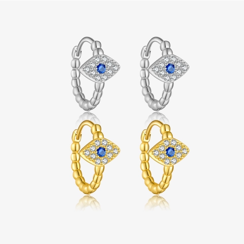 Orecchini A Cerchio Huggie Malocchio Argento Sterling 925 Zircone Blu Bianco Placcato Oro 18K Gioielli Versatili Per Donna
