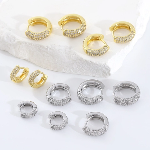 Hoop Earrings With 925 Sterling Silver Earring Post Copper Cubic Zirconia Pavé Hip Hop Luxury Round For Men Women