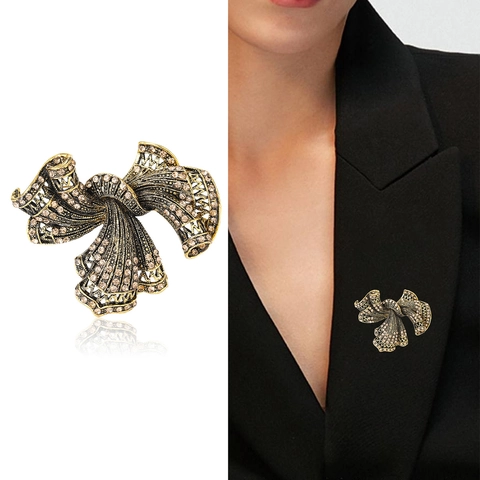Broche De Lazo Vintage Aleación Estrás Incrustado Alfiler De Metal Antiguo Joyería De Moda Elegante Para Decoración De Ropa Mujer