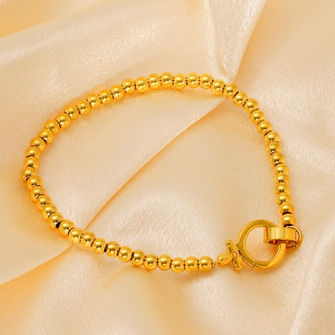 Beaded Bracelet Stainless Steel 18K Gold Plated Round Ball Beads Minimalist Fashion Jewelry For Women Men