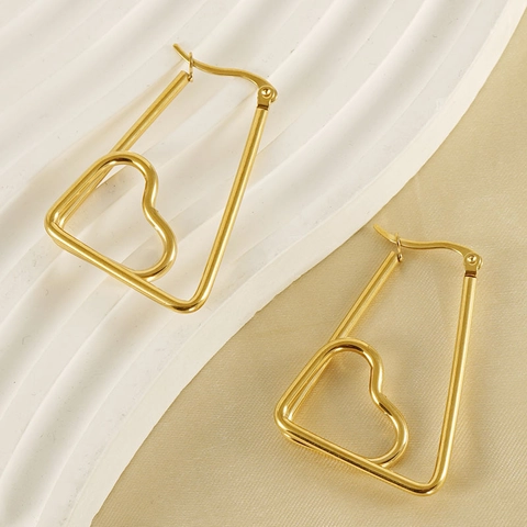 Pendientes De Corazón De Acero Inoxidable Chapado En Oro Trapecio Irregular Geométrico Joyería De Moda De Lujo Para Mujer