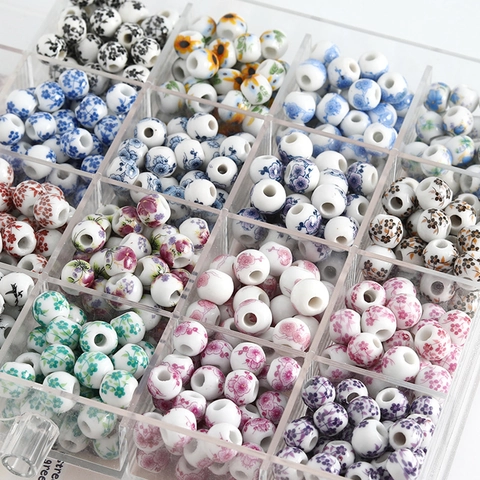 Ceramic Loose Beads Porcelain Floral Pattern Round Spacer Beads For DIY Jewelry Making Bracelet Necklace Crafting Vintage