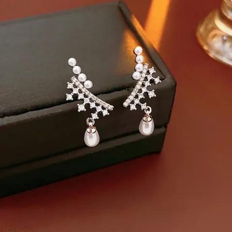 Orecchini A Goccia Di Künstliche Perle Con Perno In Argento Sterling 925 Zircone Rame Stile Vintage Francese Gioielli Per Donna