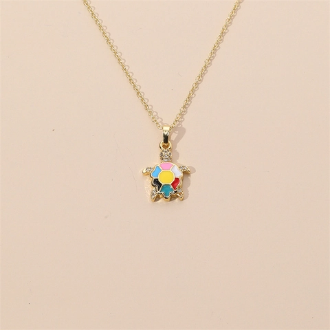 Collana Con Ciondolo A Tartaruga Marina Rame Placcato Oro Smalto Colorato Zircone Gioielli Di Moda