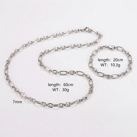 Collier Et Bracelet En Acier Inoxydable 304 Hip Hop Chaîne À Maillons Ovales Bijoux Punk Minimalistes Pour Hommes Et Femmes