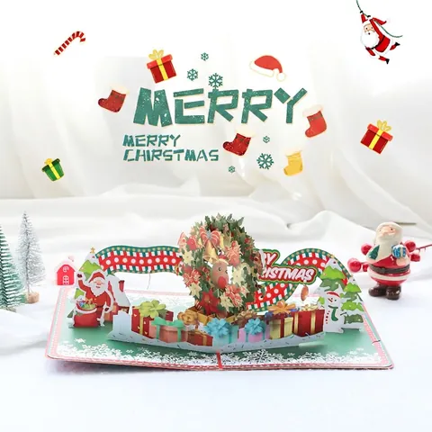 Handmade 3D Pop Up Weihnachtskarte Papierschnitt Kranz Weihnachtsmann Rentier Schneemann Festliche Grußkarte Und Umschlag