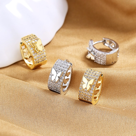 Orecchini Huggie Farfalla Rame Zirconia Cavo Pavé Moda Luce Lusso Ins Stile Per Le Donne Gioielli Chic