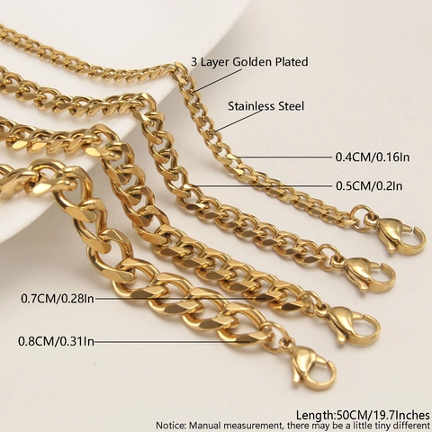 Men Cuban Link Chain Necklace Gold Plated Stainless Steel Hip Hop Punk Streetwear Accessory For Unisex