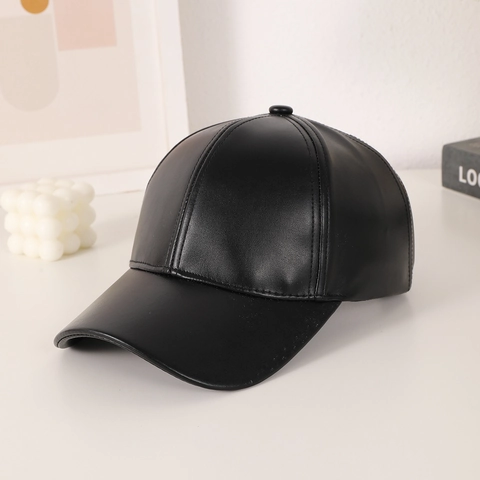 PU Leather Baseball Cap Metallic Shiny Solid Color Adjustable Fashion Sun Hat Streetwear For Men And Women Plain