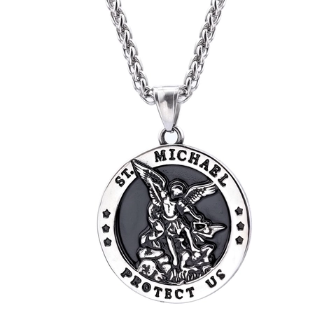 St Michael Archangel Protection Pendant Necklace Stainless Steel Saint Christopher Heart Wing Religious Vintage Jewelry Amulet For Men Women
