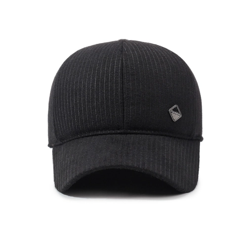 Men Winter Baseball Cap Striped Woolen Fabric Warm Windproof Earflap Protection Outdoor Casual Fashion Metal Tag Hat