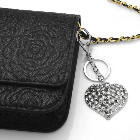 Heart Shaped Keychain Full Rhinestone Crystal Pave Bag Charm Metal Alloy Key Ring Fashion Key Holder For Women