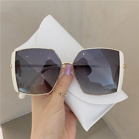 Gafas De Sol Cuadradas Grandes Mujeres Retro Vintage Montura Grande PC AC Lentes Degradadas UV400 Tendencia Metal Dorado