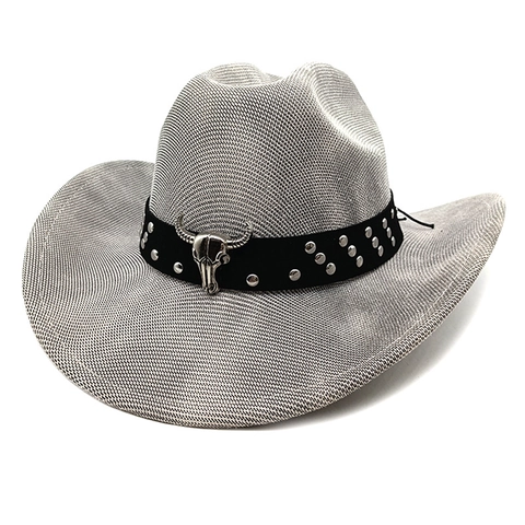 Cappello Da Cowboy Western Retro Decorazione Teschio Di Toro Fedora Jazz A Tesa Larga Protezione Solare Poliestere Uomo
