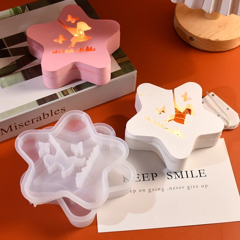 Star Shape Hollow Silicone Mold Fairy Butterfly Pattern DIY Resin Night Light Atmosphere Lamp Ornament Decor