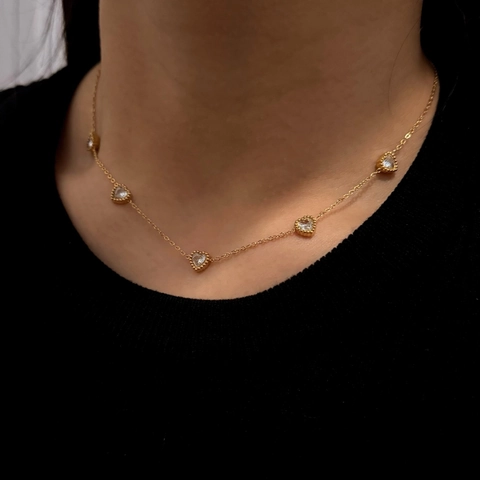 Heart Shaped Pendant Necklace 304 Stainless Steel Zircon Inlaid Elegant Fashion Jewelry For Women PVD Gold Plated Choker