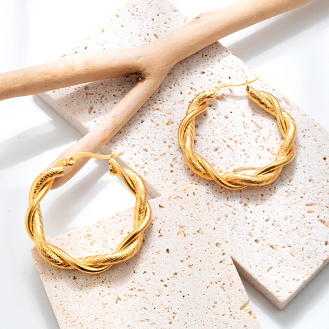 Twisted Hoop Earrings Stainless Steel 18K Gold Plated Retro Braided Design Minimalist Geometric Fashion Jewelry For Women