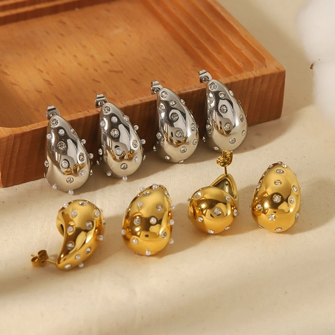 Water Drop Stud Earrings Stainless Steel Zircon Faux Artificial Pearl Vintage French Luxury Style For Women Elegant Gift Jewelry