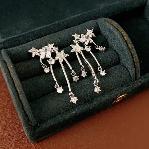 Orecchini A Nappa A Stella In Rame Con Perno In Argento Zircone Intarsiato Lunghi Pendenti Gioielli Di Moda Per Donna