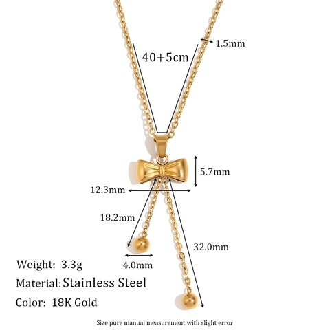 Bowknot Necklace And Earrings Stainless Steel 18K Gold Plated Tassel Beads Elegant Fashion Jewelry For Women