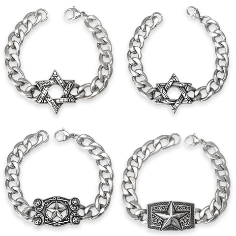 Cuban Link Chain Armband Roestvrij Staal Ster Van David Pentagram Hanger Punk Gothic Hip Hop Sieraden Voor Heren Dames