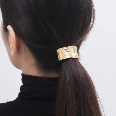 Elastici Per Capelli Eleganti Donna Lega Decoro Metallo Ondulato Oro Scrunchie Tessuto Nero Corda Capelli Elastica Moda