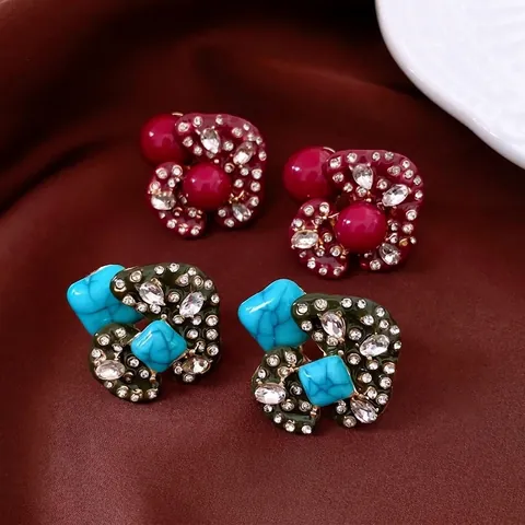 Vintage Emaille Ohrstecker Mit Legierung Acryl Rhinestones Und Silber Ohrnadel Retro Palast Schmuck Für Damen