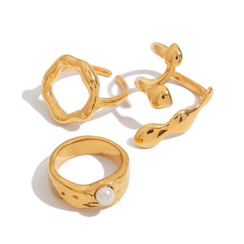 Anelli Lava Irregolari Acciaio Inossidabile Placcato Oro Perla Artificial Bianca Stile Metallo Liquido Gioielli Di Moda Regolabili Per Donna