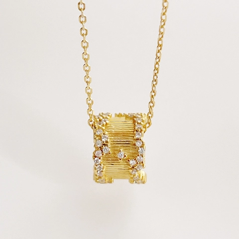 925 Sterling Silver Necklace Gold Plated Rotating Barrel Pendant Cubic Zirconia Pave Inlaid Minimalist Chic Jewelry For Women