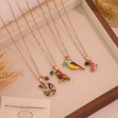 Halskette Aus Edelstahl Mit Anhänger Bunte Emaille Vogel Schmetterling Muschel Französisch Vintage Chic Clavicle Chain Schmuck