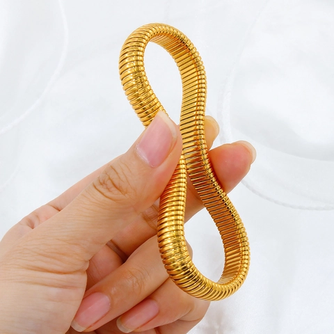 Vintage Tubogas Elastic Bangle Bracelet Stainless Steel 18K Gold Plated Rectangle Cubic Zirconia Minimalist Jewelry Women