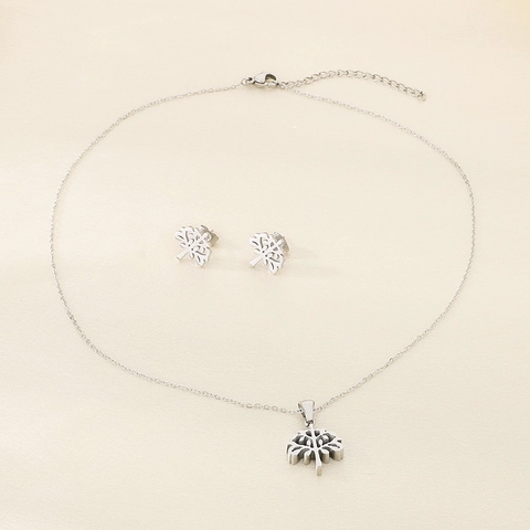 Conjunto Joyas Árbol De La Vida Collar Y Pendientes Acero Inoxidable Colgante Hueco Cadena Moda Accesorio Mujer