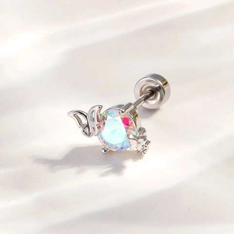 Titanium Steel Ear Cartilage Stud Pink Star Planet Design Cubic Zirconia Piercing Jewelry Wing Screw Back Sweet Cool Style