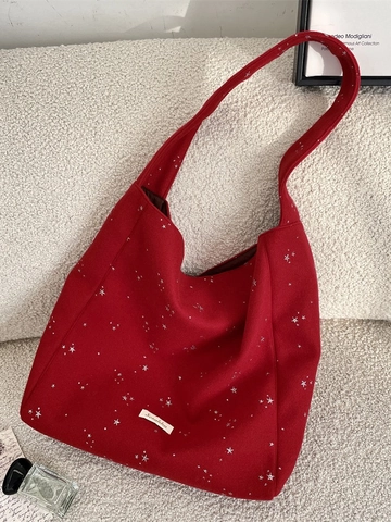 Wollfilz Tote Bag Pailletten Sternenmuster Große Kapazität Winter Herbst Schulterhandtasche Für Damen