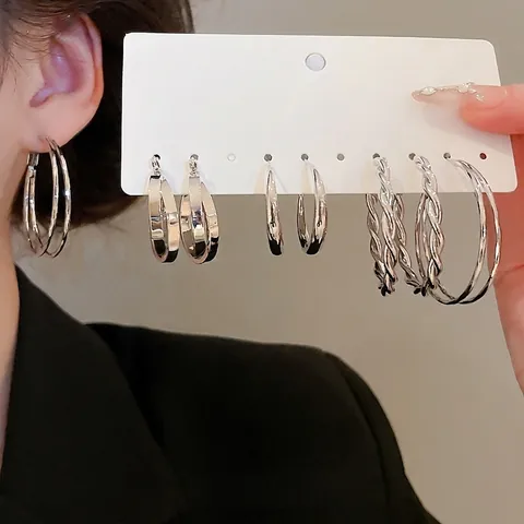 Pendientes De Aro Minimalistas Para Mujer Joyería Geométrica Lisa Trenzada Cobre Con Poste De Plata Para El Día A Día