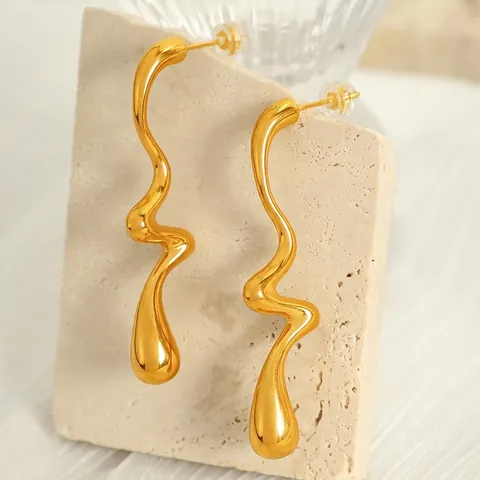 Boucles D'oreilles Pendantes En Acier Inoxydable Ondulées Irrégulières Forme En S Style Métal Liquide Bijoux Abstraits Minimalistes