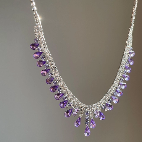 Collana E Orecchini In Rame Con Strass Goccia D'acqua Nappa Elegante Catena Di Clavicicola Gioielli Per Donna