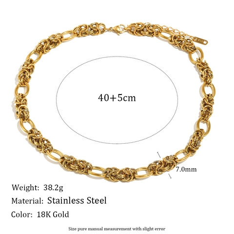 French Vintage Thick Chain Necklace For Women Stainless Steel 18K Gold Plated Geometric Interlocking Rings Fashion Jewelry