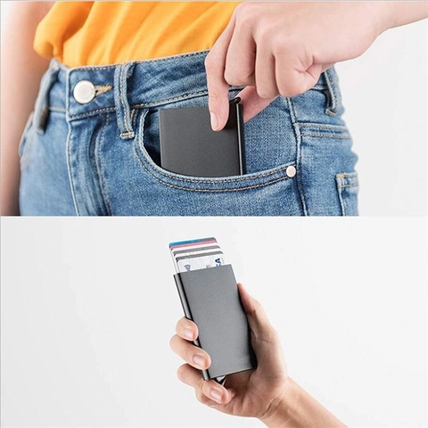 RFID Blocking Card Holder Aluminum Alloy Slim Automatic Pop Up Credit Card Wallet Metal Minimalist Pocket Organizer