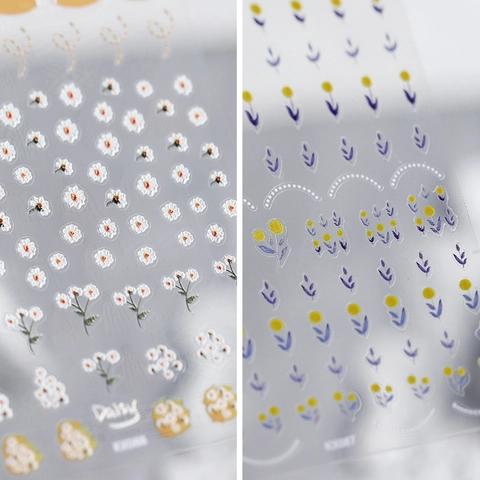 5D Relief Nail Art Stickers White Daisy Yellow Flower 3D Self Adhesive Manicure Decals DIY Decoration