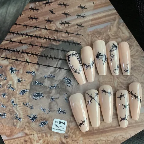Thorns Barbed Wire Nail Art Stickers Ultra Thin Adhesive Black Punk Style DIY Manicure Decoration For Women