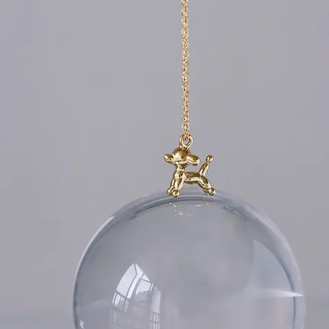 Luftballon Hund Anhänger Halskette 18K Vergoldet Titanstahl Tier Minimalistischer Schmuck Geschenk Damen Mädchen