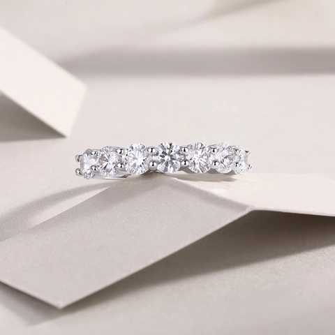 S925 Sterling Silver Moissanite Ring Luxury Seven Stone Row Eternity Ring For Women Engagement Wedding Anniversary Jewelry